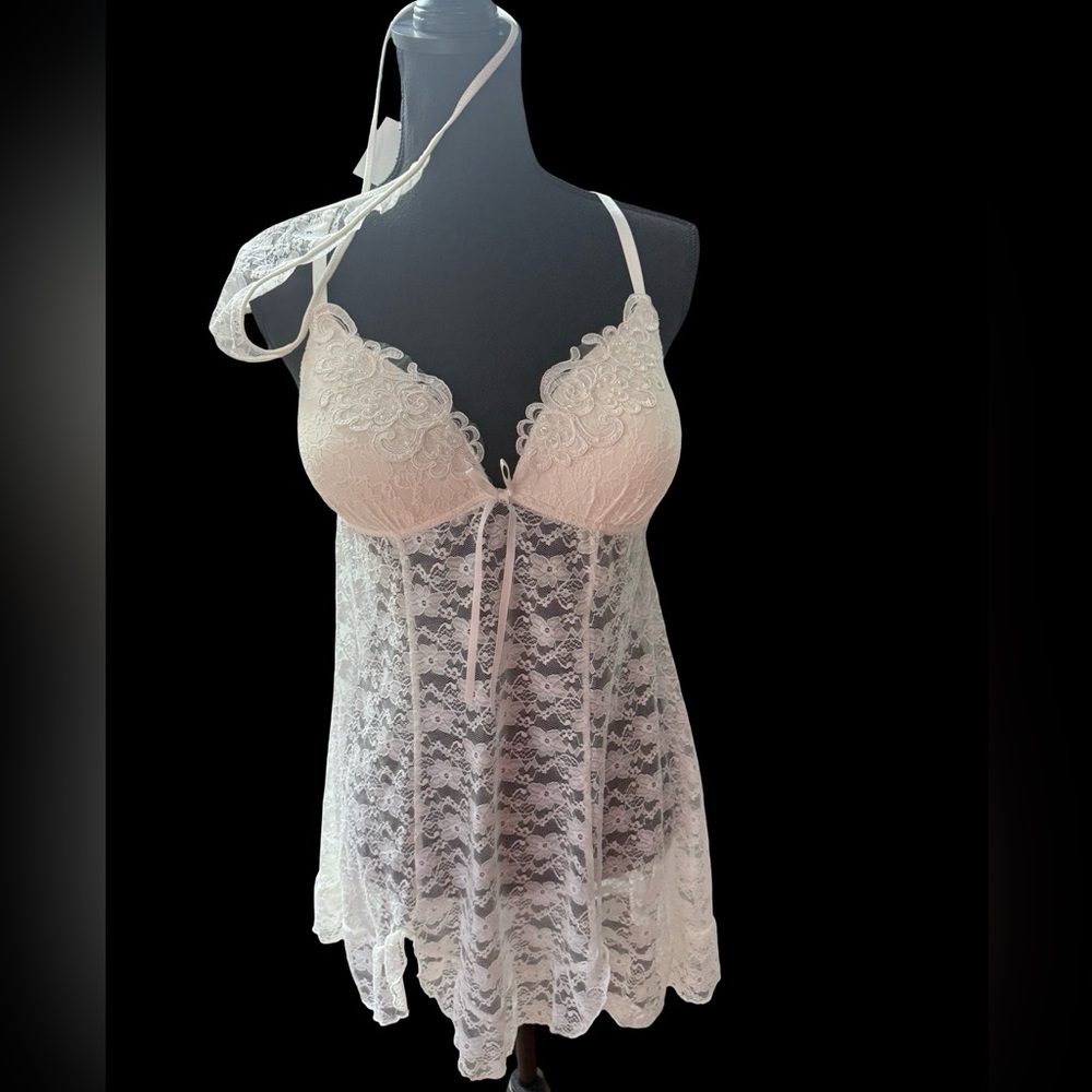 🤍‎ NWT Linea Donatella Lace Babydoll Chemise w/ Matching Thong – Size L